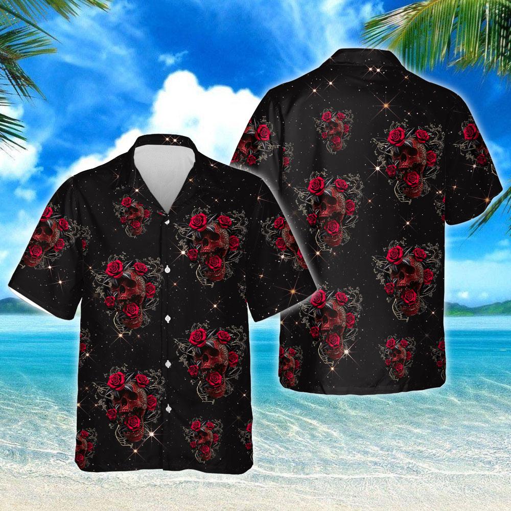 Skull Roses Hawaiian Shirt Summer Beach Outfit