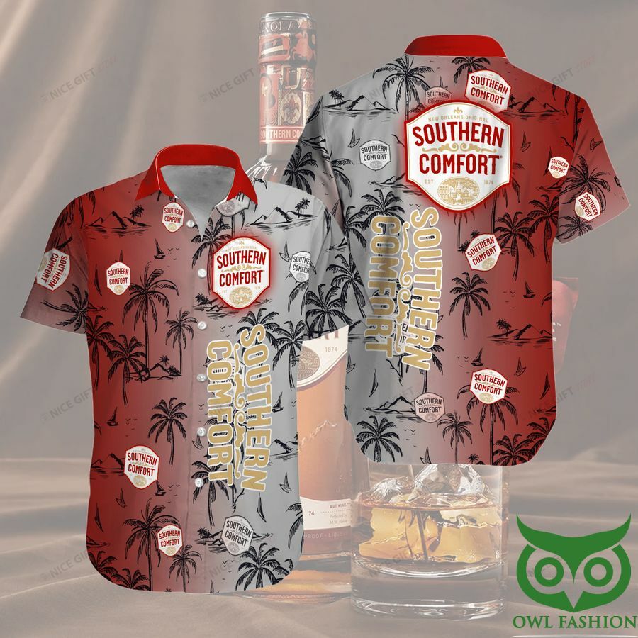 Southern Comfort Half Red Half Gray Hawaiian Shirt