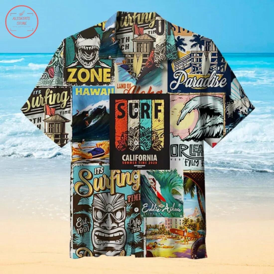 Surf Poster Hawaiian Shirt Outfit Summer Beach