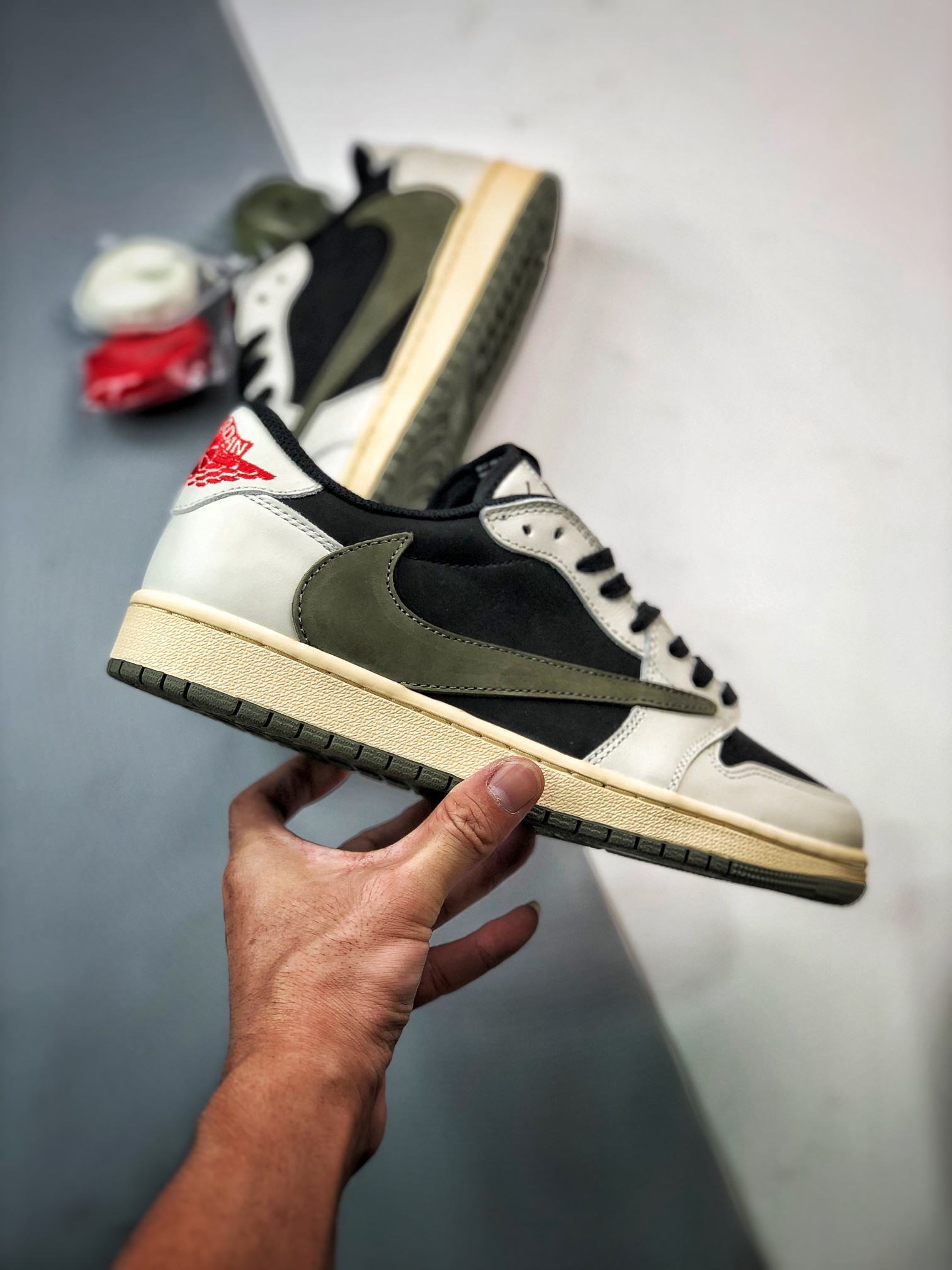 Travis Scott x Air Jordan 1 Low OG Sail University Red-Black-Medium Olive For Sale