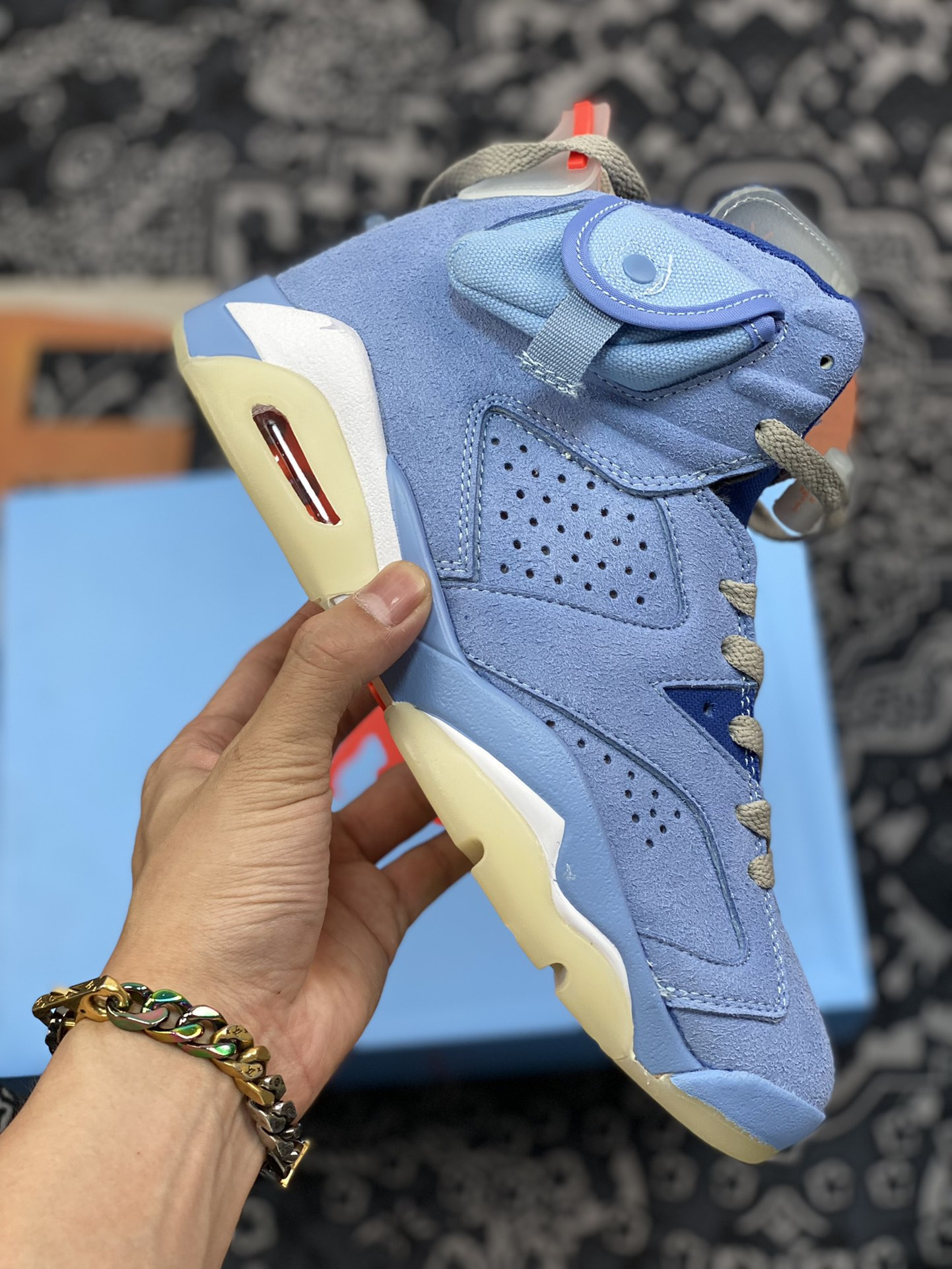 Travis Scott x Air Jordan 6 Houston Oilers Light Blue For Sale