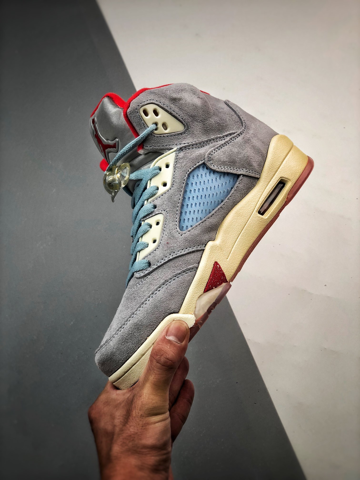 Trophy Room x Air Jordan 5 JSP Ice Blue Sail-Metallic Gold-University Red For Sale