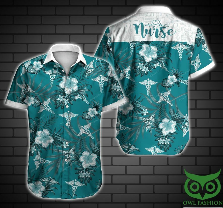 Turquoise Flowers Tropical Hawaiian Shirt