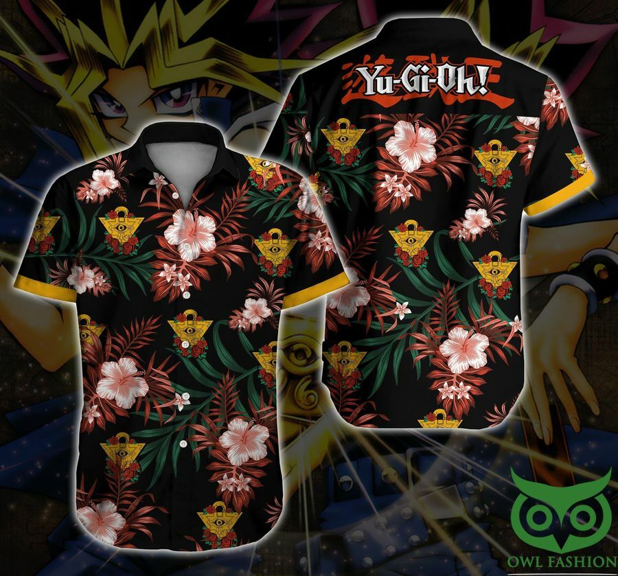 Yugi Anime Red And Green Floral Black Hawaiian Shirt