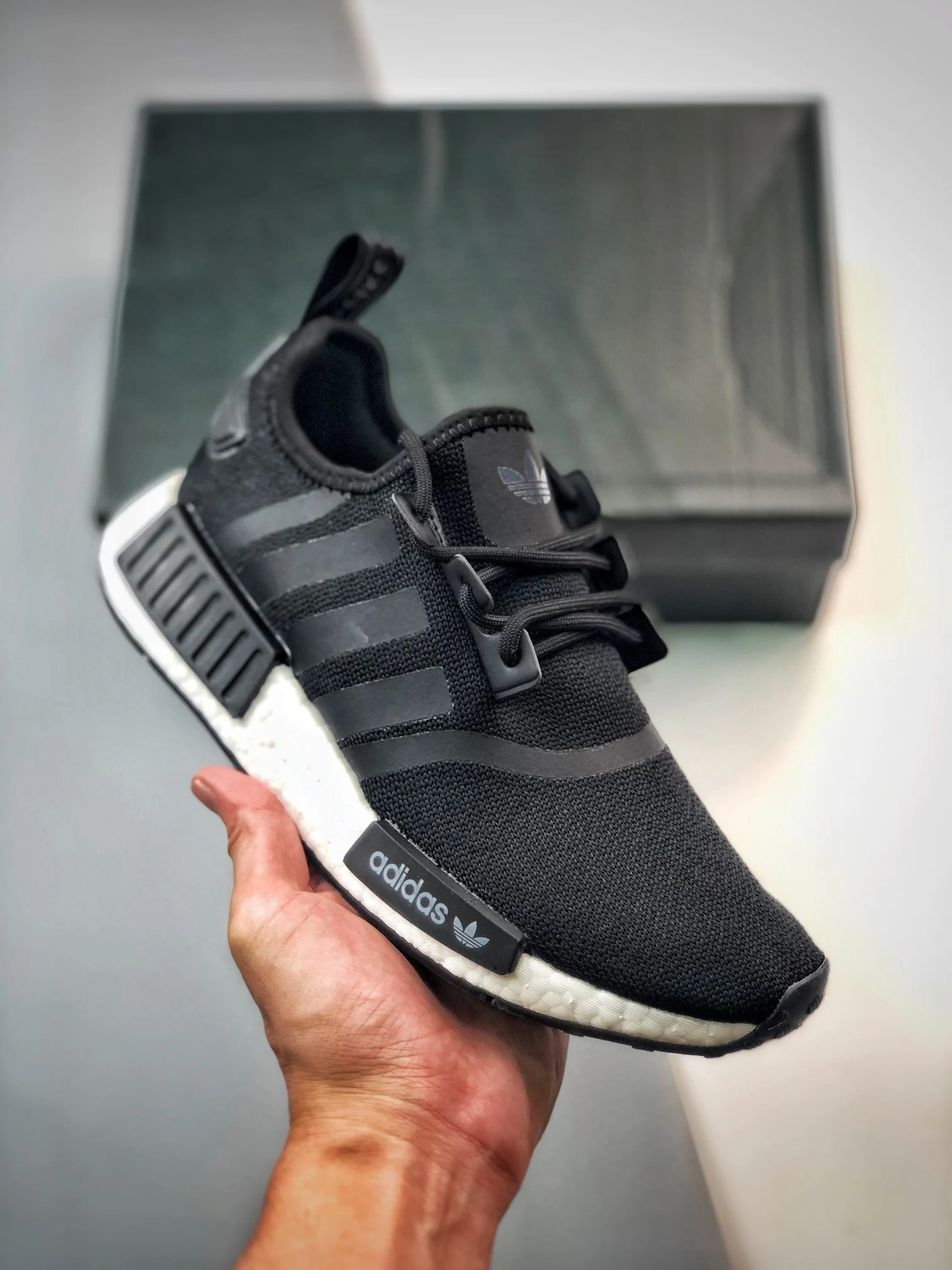 Adidas NMD R1 Refined Shoes Core Black Cloud White For Sale