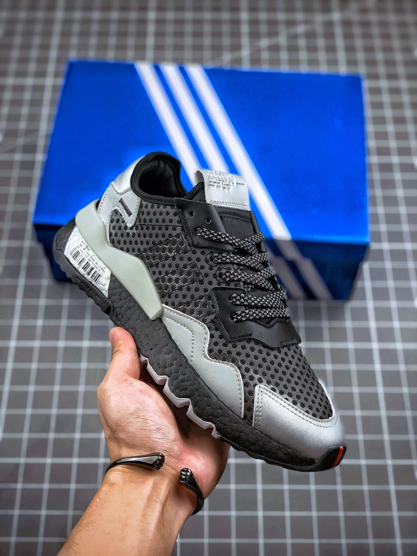 Adidas Nite Jogger Black Silver Metallic-Grey For Sale