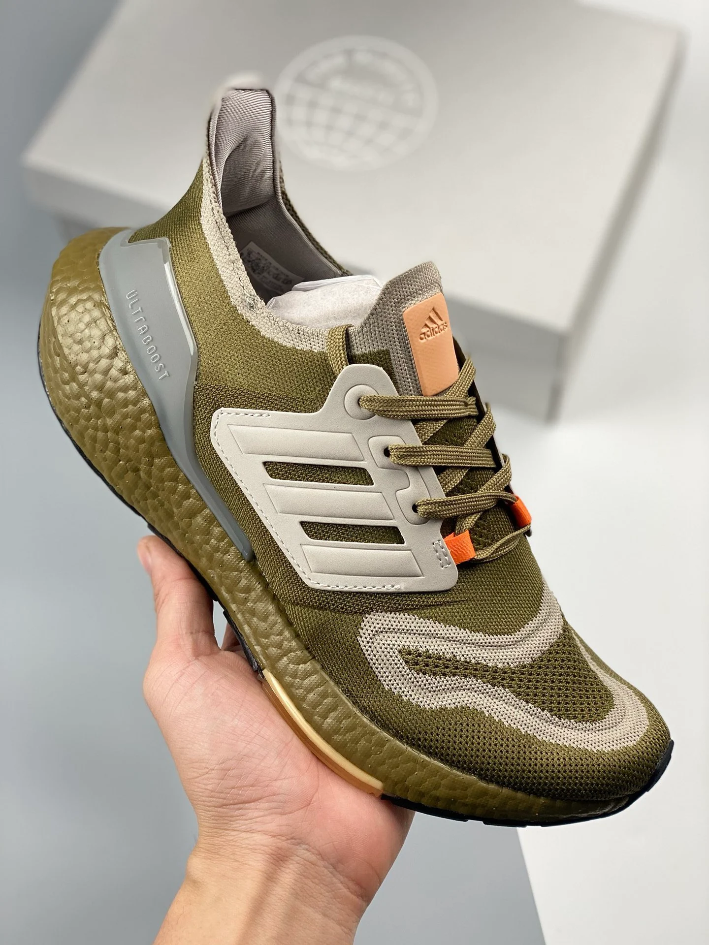 Adidas Ultra Boost 22 Orbit Green Beam Orange GX9140 For Sale