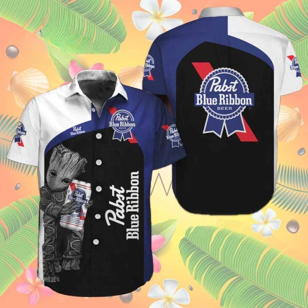 Baby Groot Loves Pabst Blue Ribbon Beer Hawaiian Shirt DJ