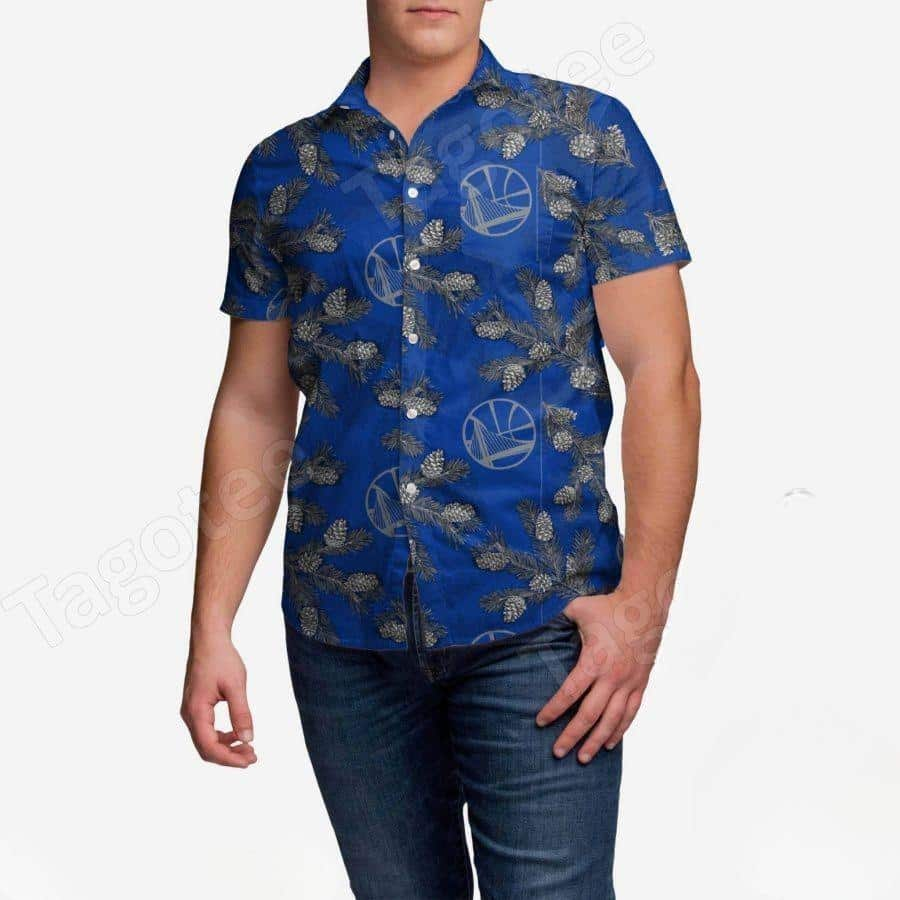 Blue Aloha Golden State Warriors Pinecone Hawaiian Shirt KC