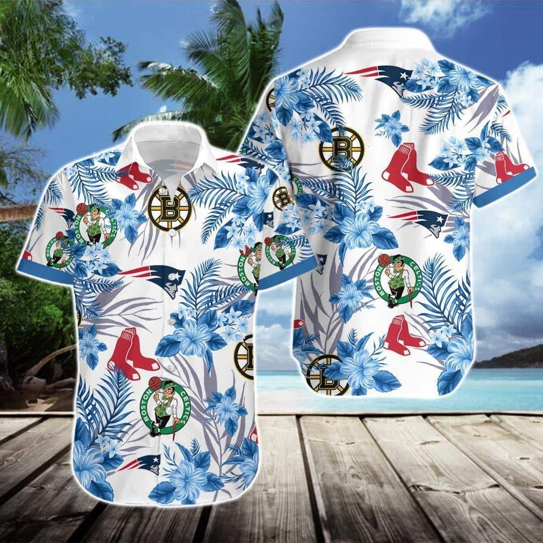 Boston Celtics Blue Hibiscus Flower Hawaiian Shirt MZ