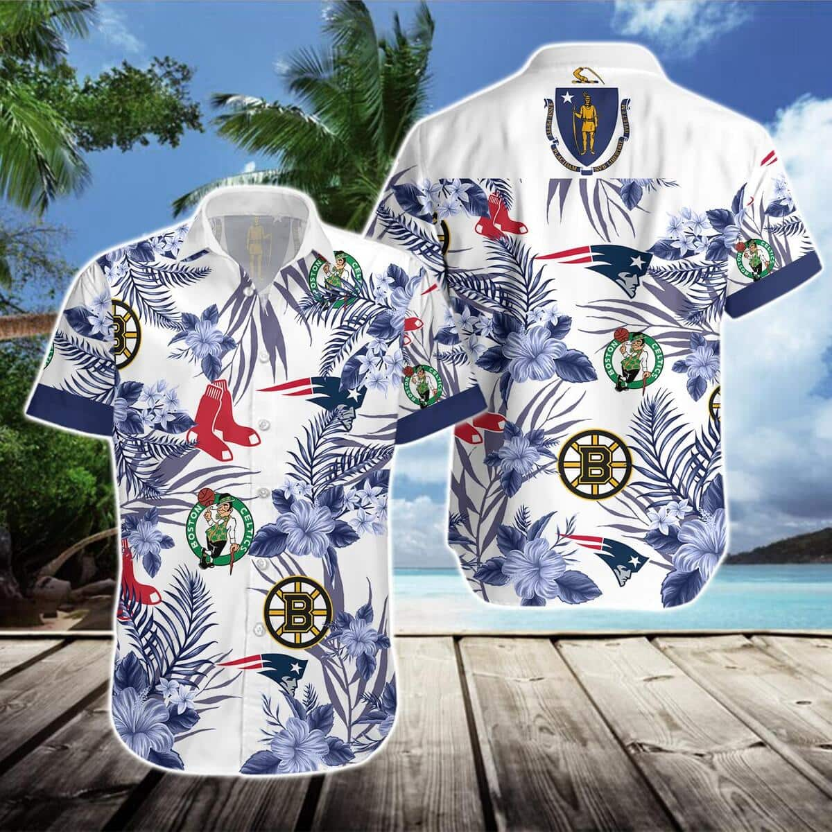 Boston Celtics Tropical Leaves Hawaiian Shirt BH