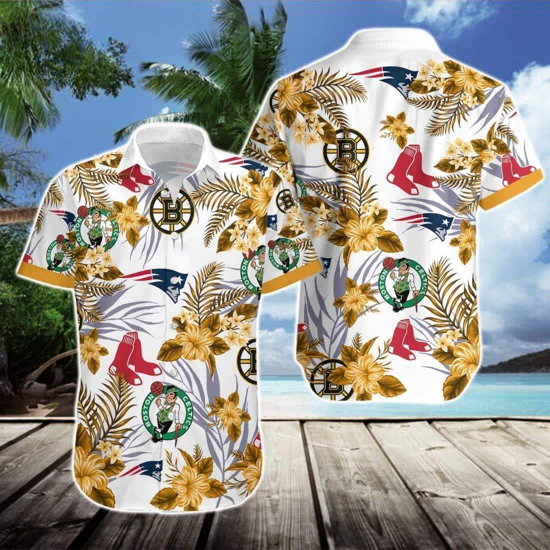 Boston Celtics Yellow Hibiscus Flower Hawaiian Shirt JN