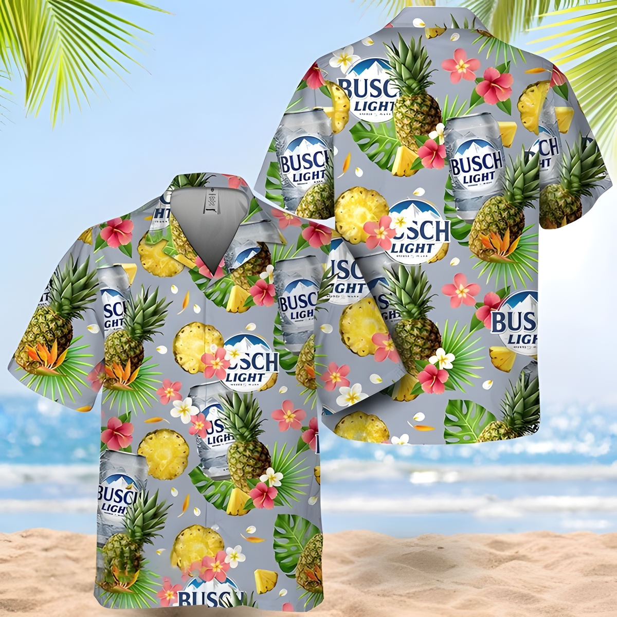 Busch Light Beer Pineapple Pattern Hawaiian Shirt EO