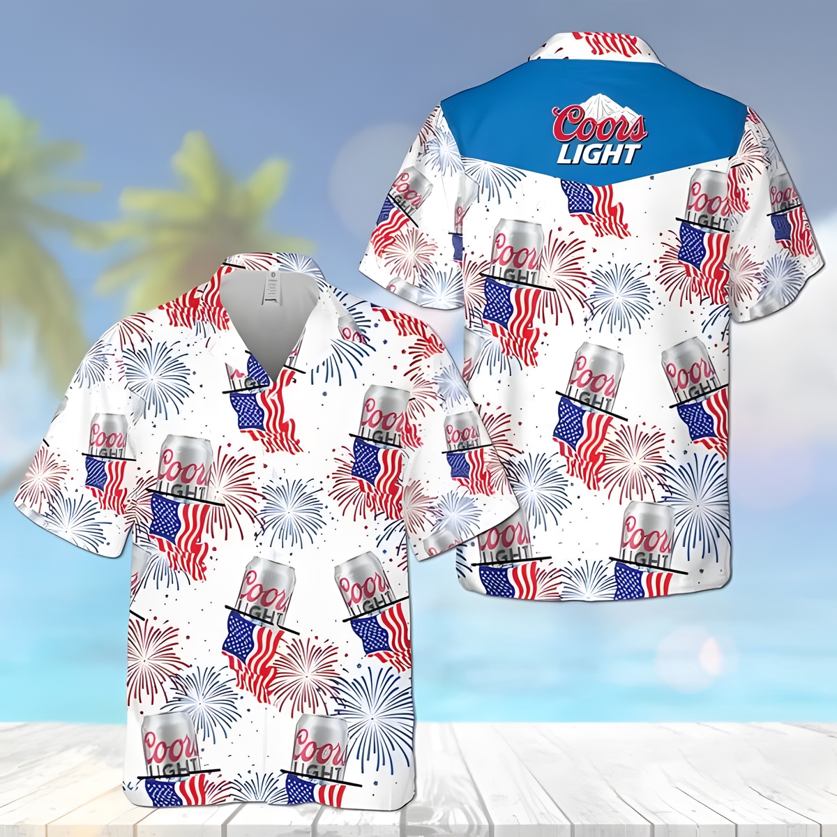 Coors Light Beer American Flag Fireworks Independence Day Hawaiian Shirt QB