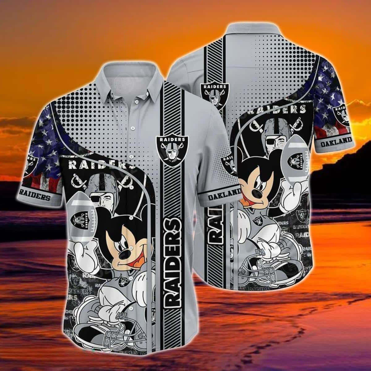 Disney Mickey NFL Las Vegas Raiders Football Players Hawaiian Shirt TS