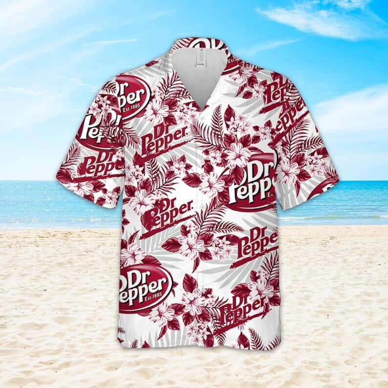 Dr Pepper Beer Tropical Flower Pattern On White Theme Hawaiian Shirt LQ