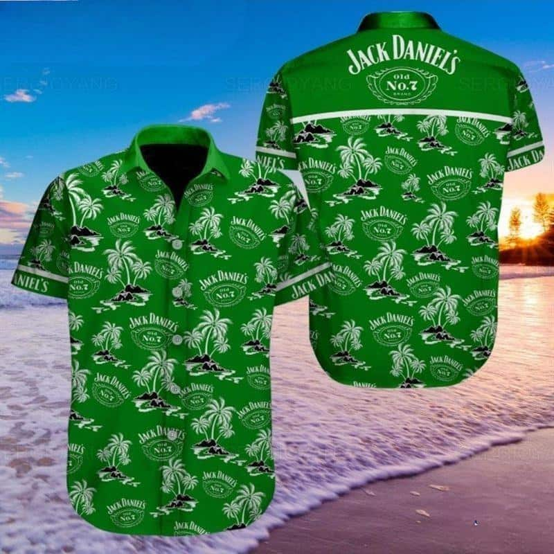 Green Aloha Jack Daniels Island Pattern Hawaiian Shirt BW