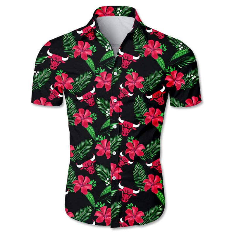 Hibiscus Flowers Chicago Bulls Logo Hawaiian Shirt KU