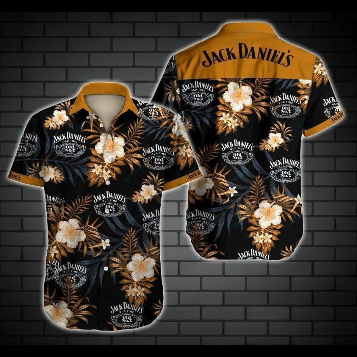 Jack Daniels Tropical Flowers On Dark Background Hawaiian Shirt KD