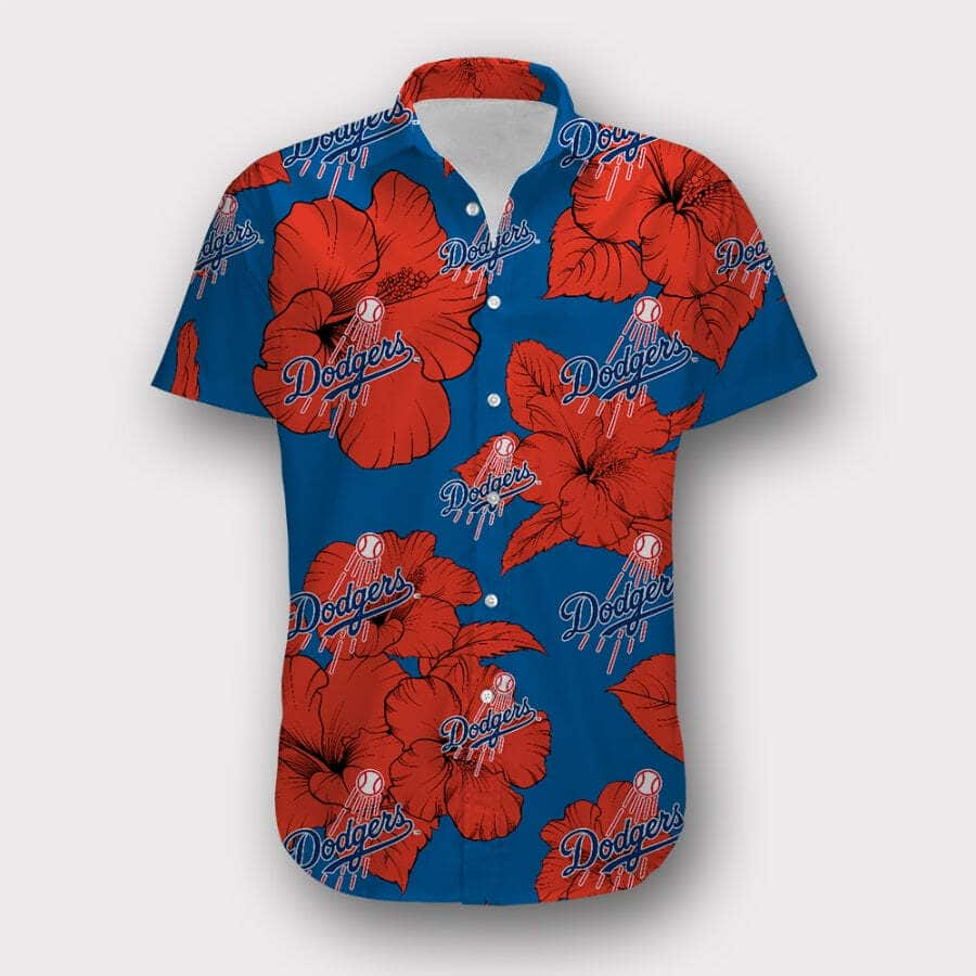 Los Angeles Dodgers Red Hibiscus Flower Hawaiian Shirt ZO