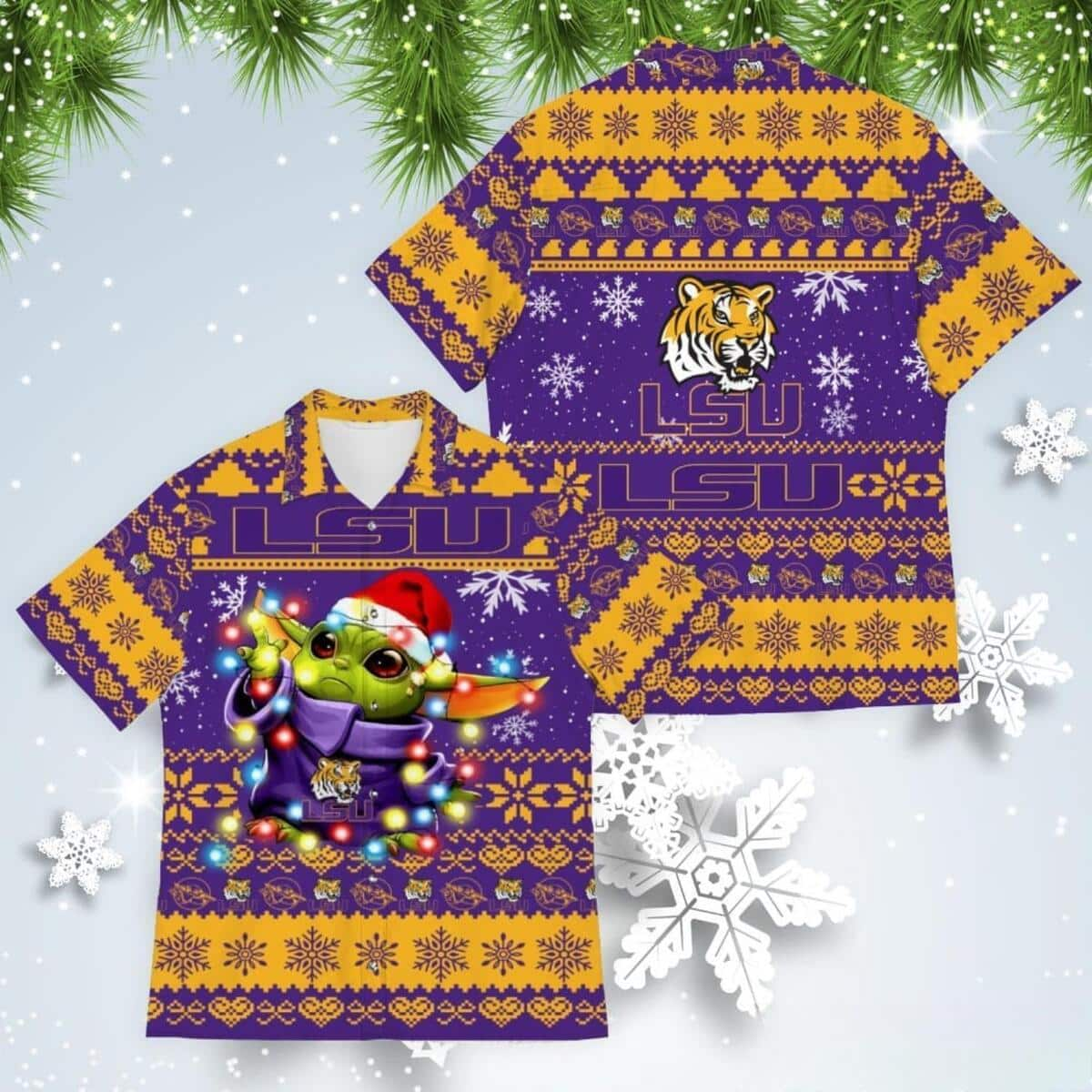 Lsu Tigers Christmas Baby Yoda Star Wars Hawaiian Shirt DU