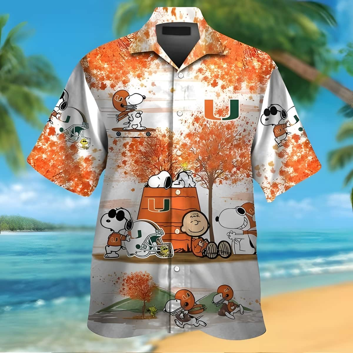 Miami Hurricanes Autumn Tree The Peanuts Snoopy Hawaiian Shirt JR