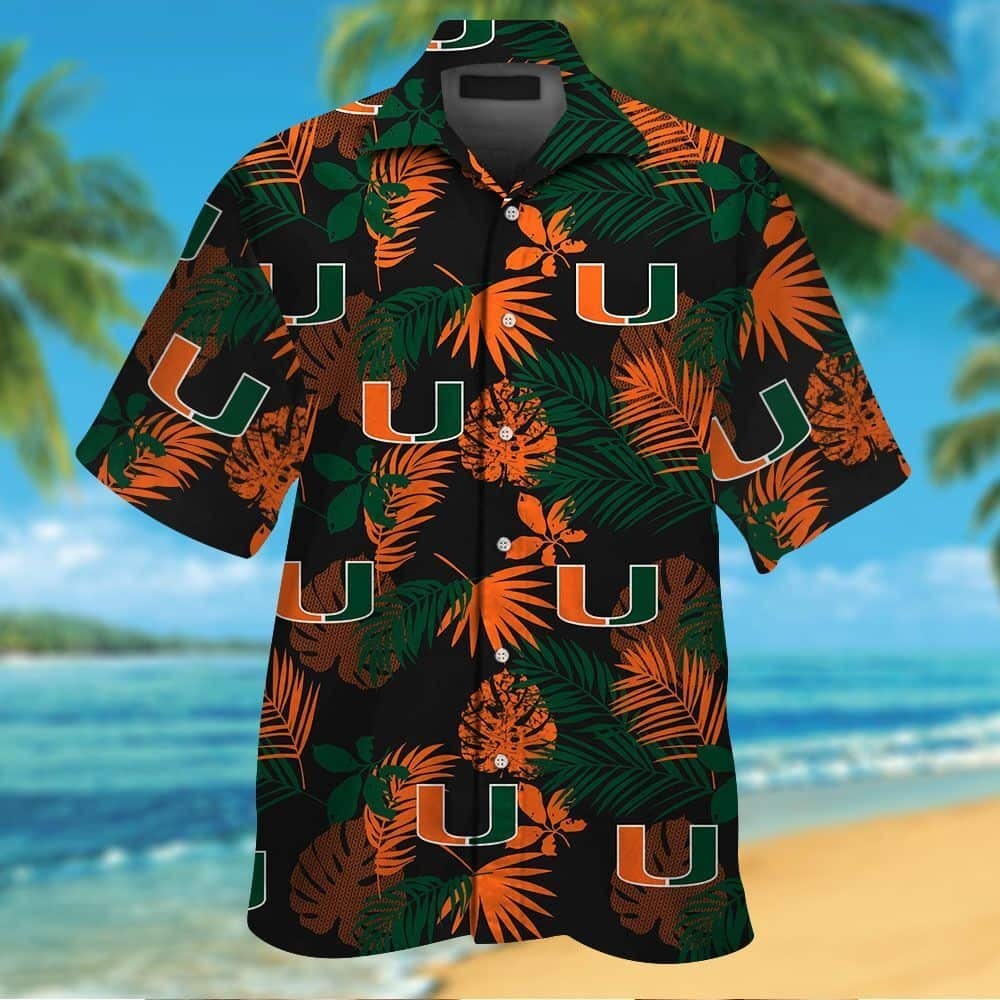 Miami Hurricanes Tropical Palm Leaves Hawaiian Shirt EL