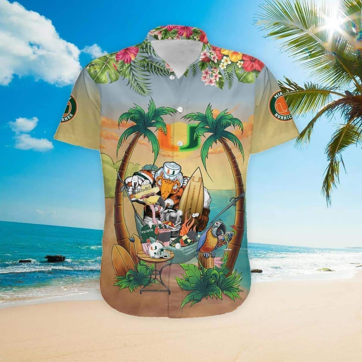 Miami Hurricanes Tropical Parrot Hawaiian Shirt FW