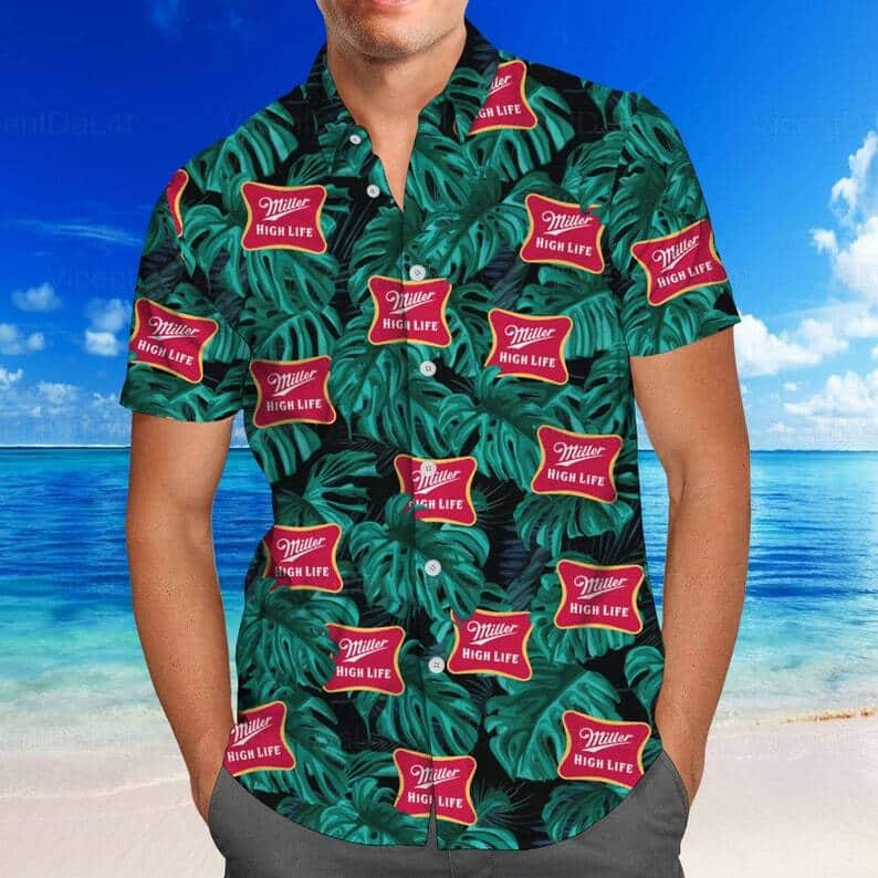 Miller High Life Green Palm Leaves Hawaiian Shirt UV