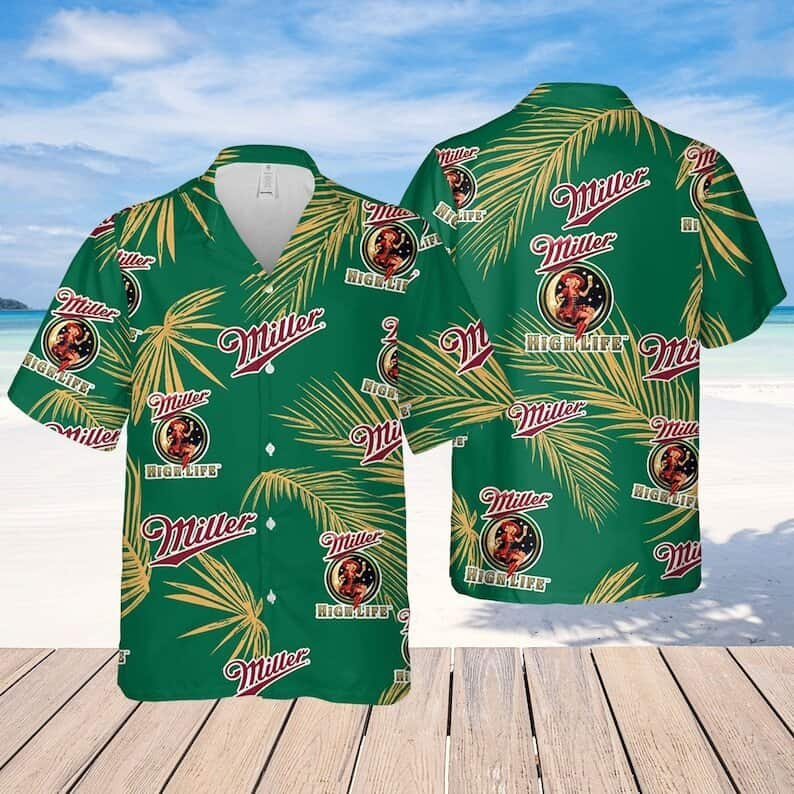 Miller High Life Palm Leaves Pattern Beer Drinkers Hawaiian Shirt ZI