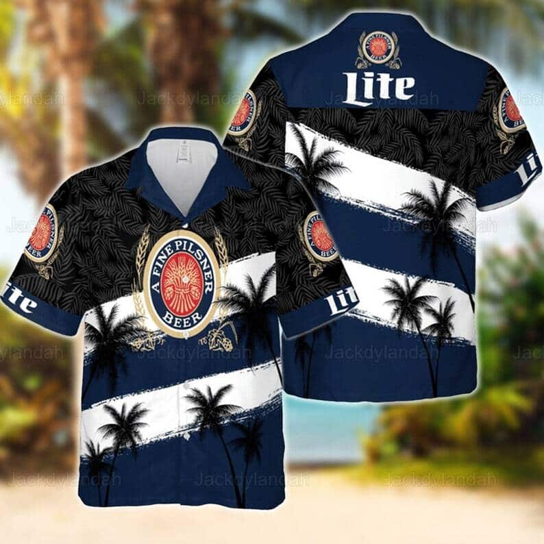 Miller Lite Beer Coconut Tree Hawaiian Shirt QN