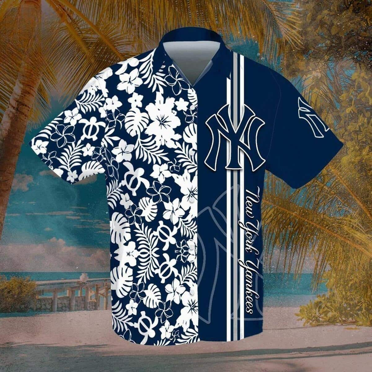 Navy Aloha New York Yankees Hawaiian Shirt GB