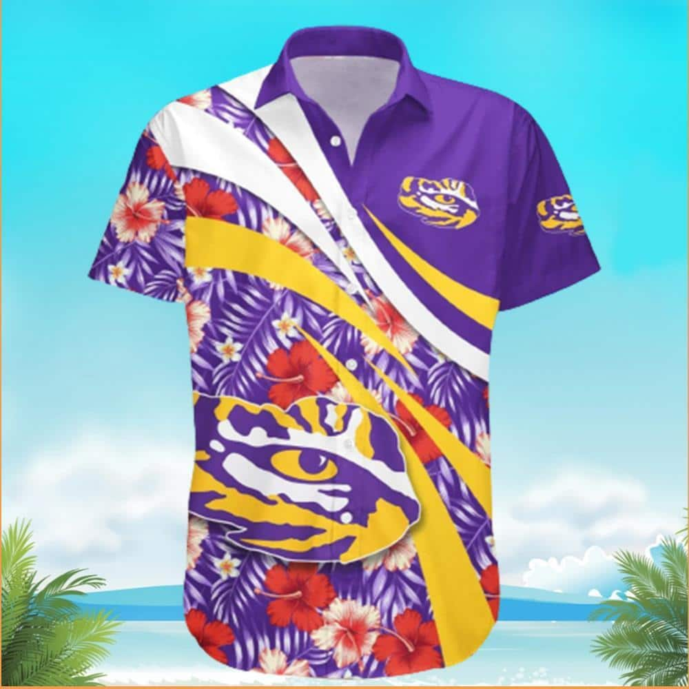 NCAA Lsu Tigers Hibiscus Flowers Pattern Hawaiian Shirt KD