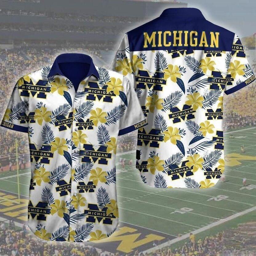 NCAA Michigan Wolverines Tropical Flower Pattern Hawaiian Shirt CA