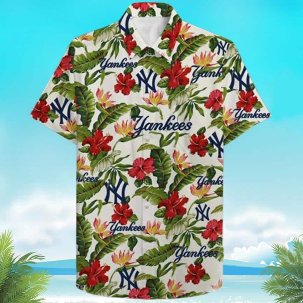 New York Yankees Tropical Flower Pattern Hawaiian Shirt NE