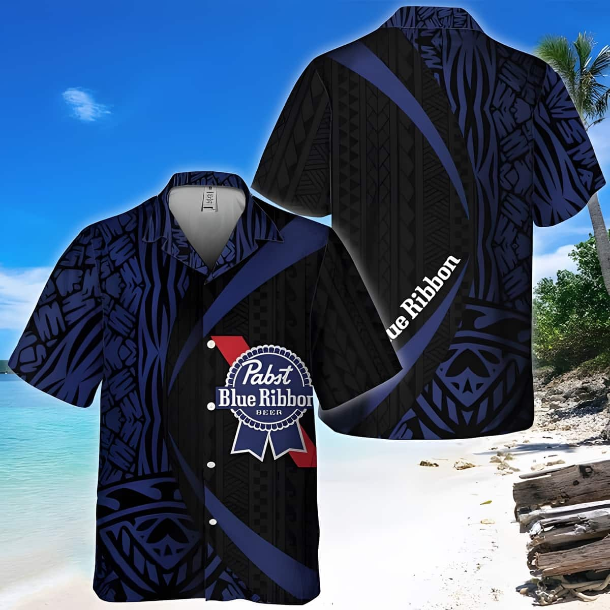 Pabst Blue Ribbon Beer Samoan Pattern Hawaiian Shirt ZO