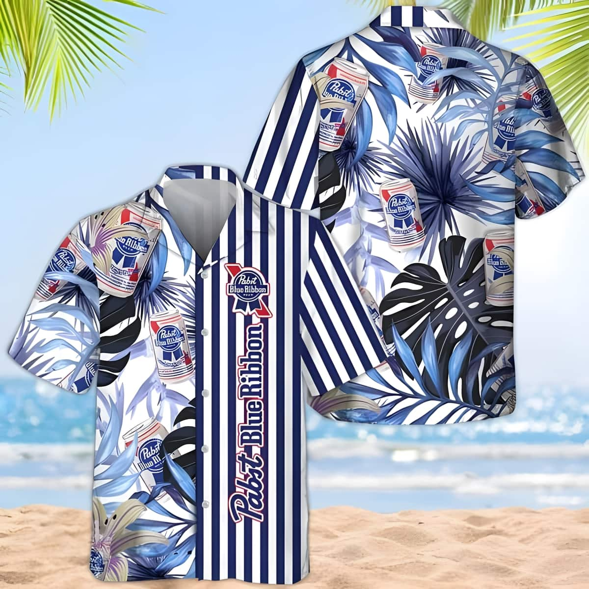 Pabst Blue Ribbon Beer Tropical Plant Leaf Practical Hawaiian Shirt RG