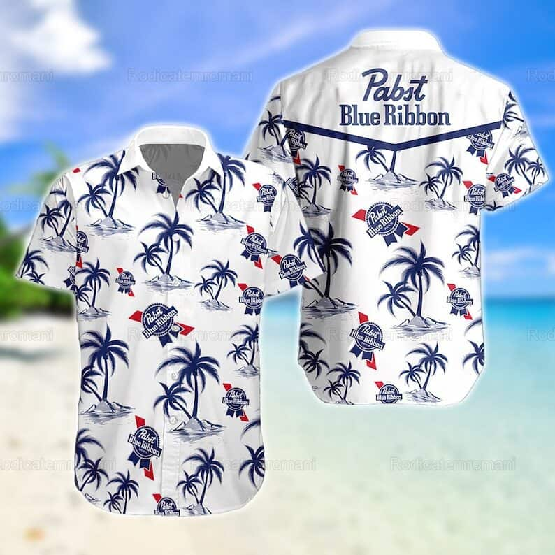 Pabst Blue Ribbon Island Pattern Beer Drinkers Hawaiian Shirt AM