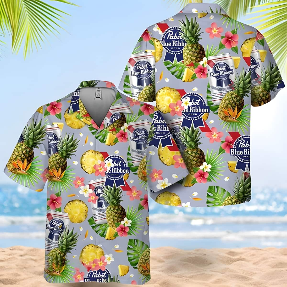 Pabst Blue Ribbon Pineapple Pattern Hawaiian Shirt GE