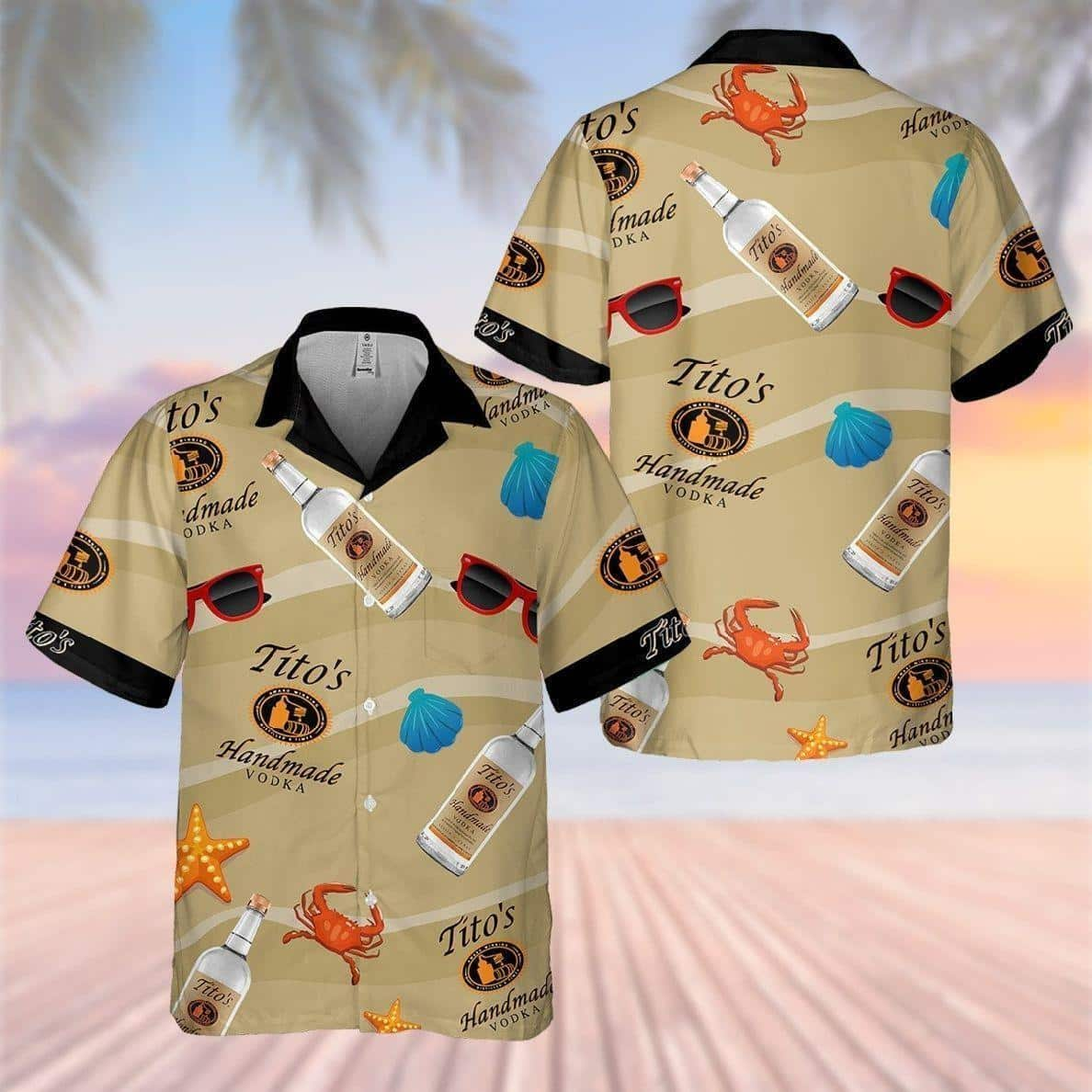 Titos Handmade Vodka Sea Pattern Practical Hawaiian Shirt GM