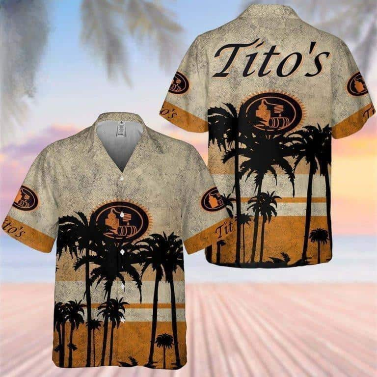 Vintage Titos Handmade Vodka Palm Tree Hawaiian Shirt UT