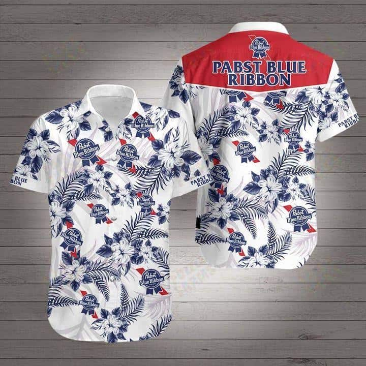 White Aloha Pabst Blue Ribbon Beer Hawaiian Shirt CK