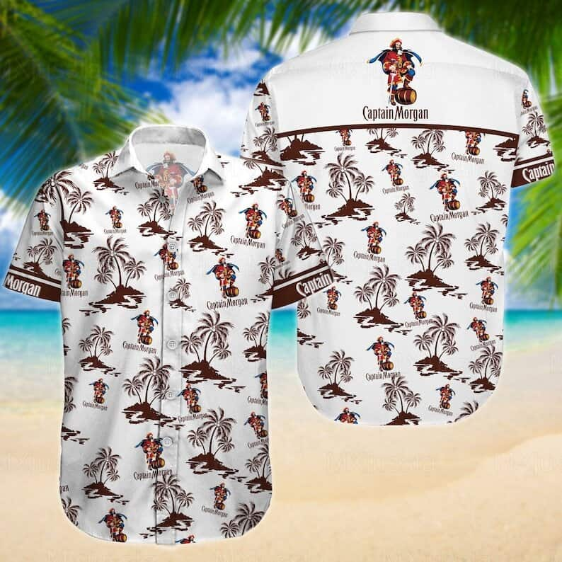 White Captain Morgan Island Pattern Hawaiian Shirt BT