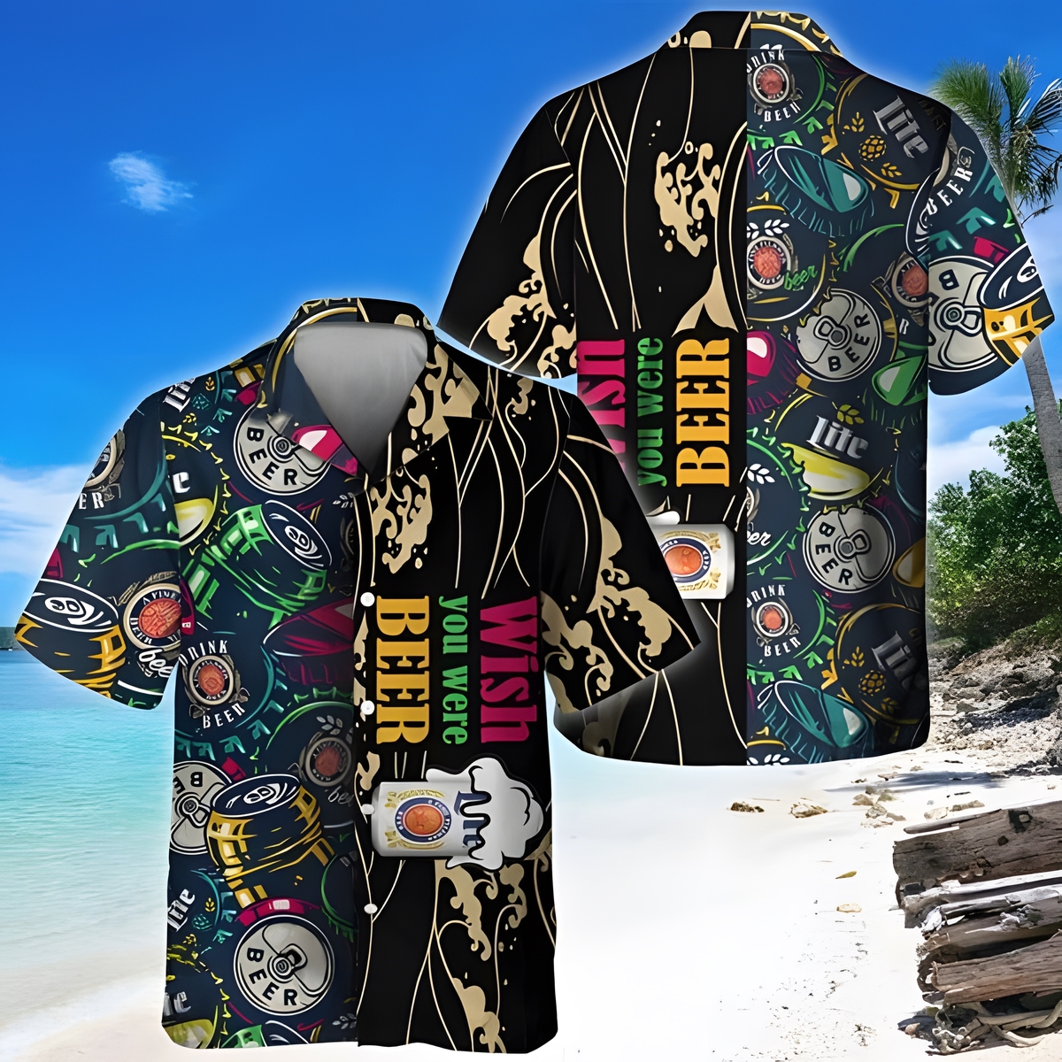 Wish You Were Beer Miller Lite Hawaiian Shirt JJ