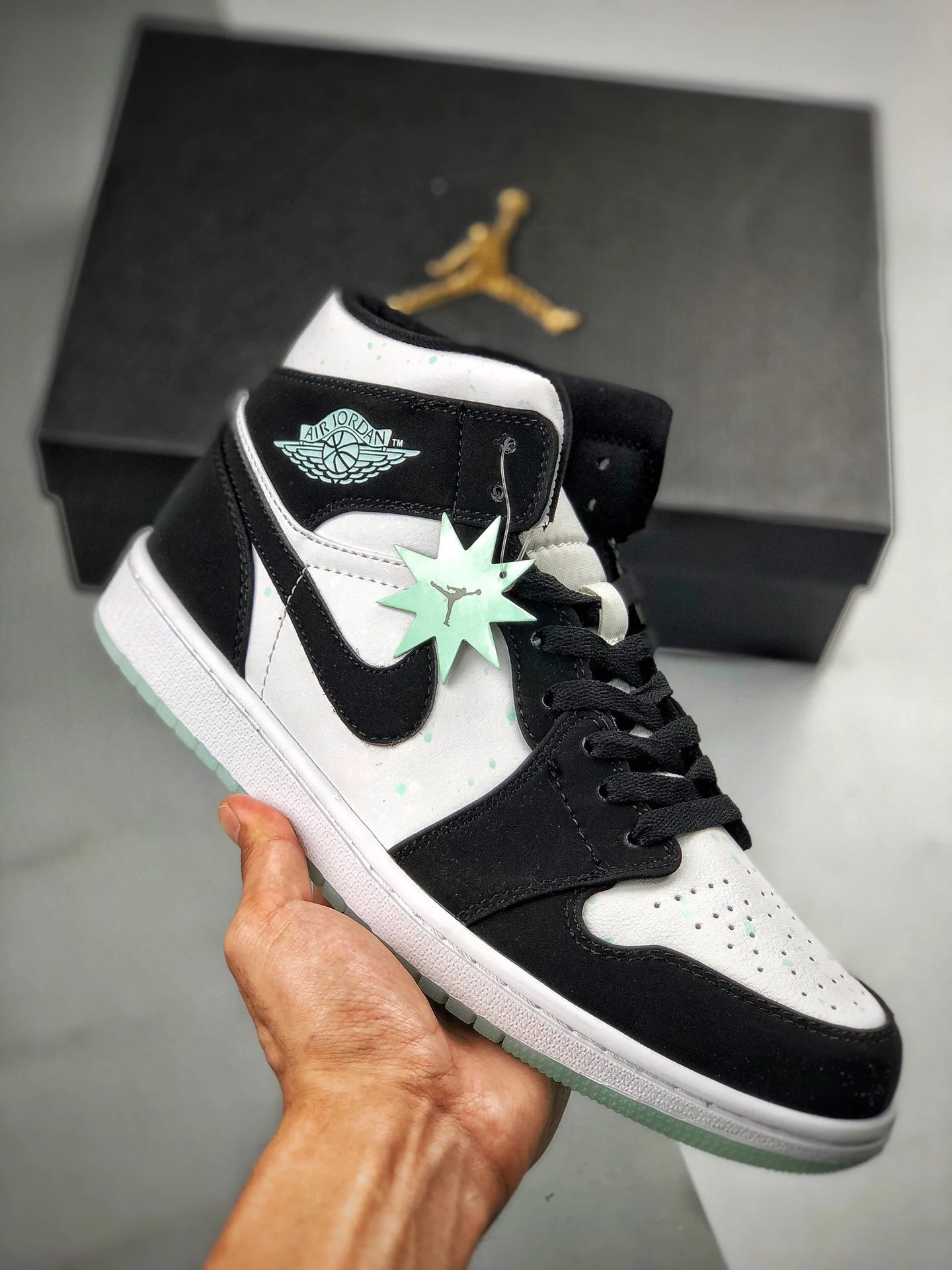 Air Jordan 1 Mid SE Panda White Black-Teal Tint On Sale