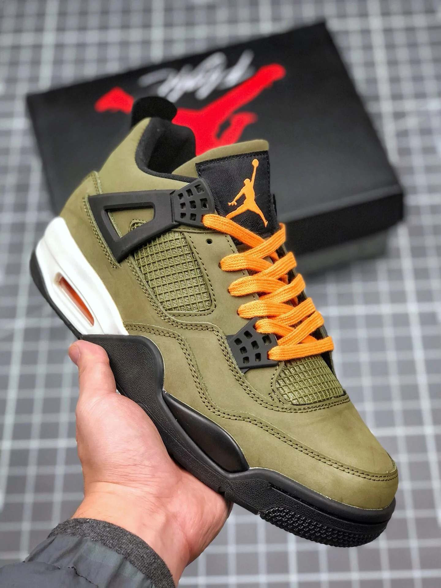 Air Jordan 4 Retro Undefeated Olive-Oiled Suede-Flight Satin For Sale