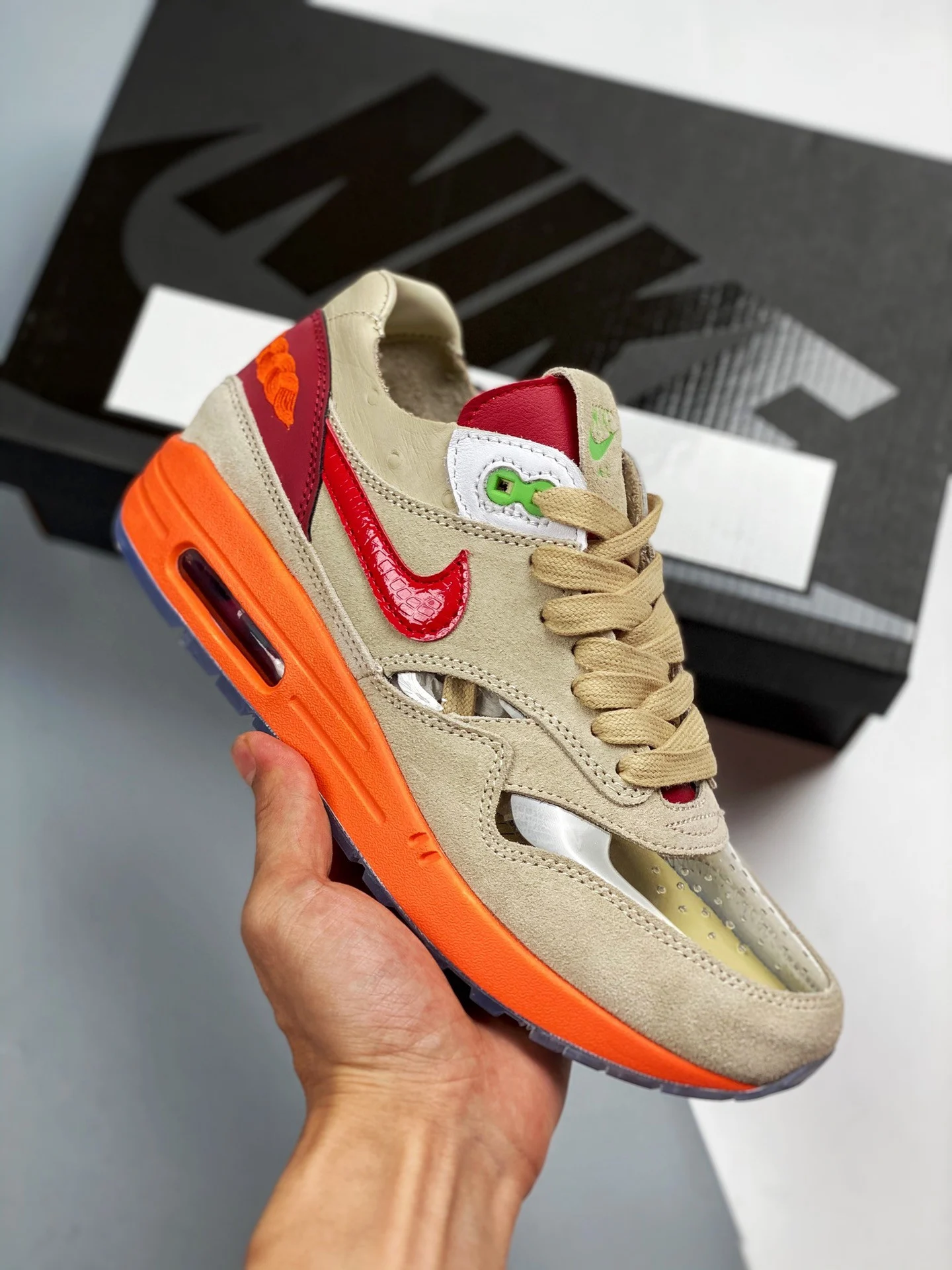 Clot x Nike Air Max 1 Kiss Of Death Net Deep Red-Orange Blaze For Sale