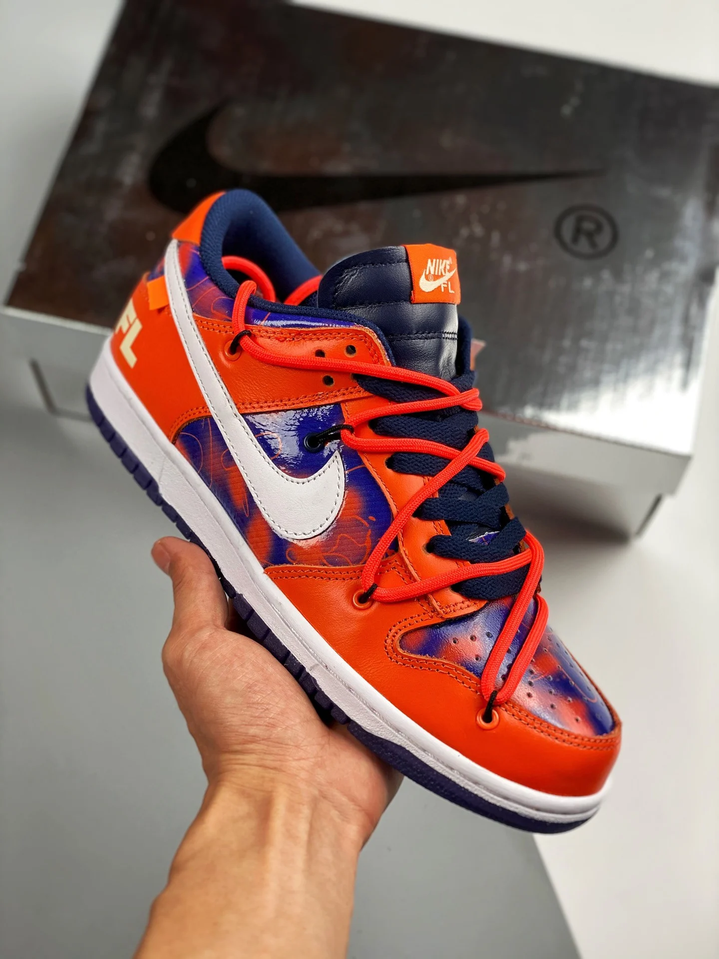 Futura x Off-White x Nike SB Dunk Low Orange Blue For Sale