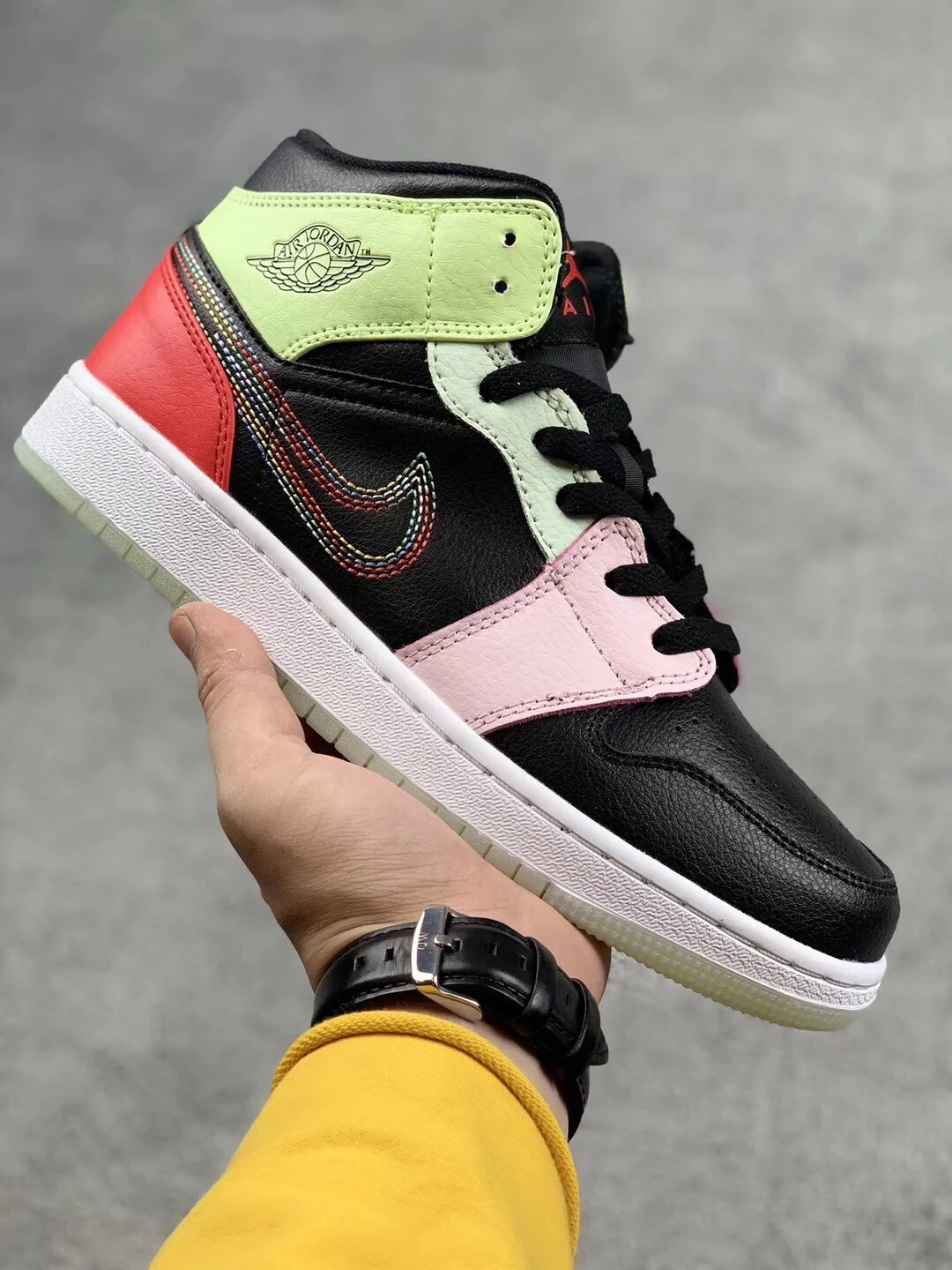 Glow in the Dark Air Jordan 1 Mid GS Pink Yellow Crimson For Sale