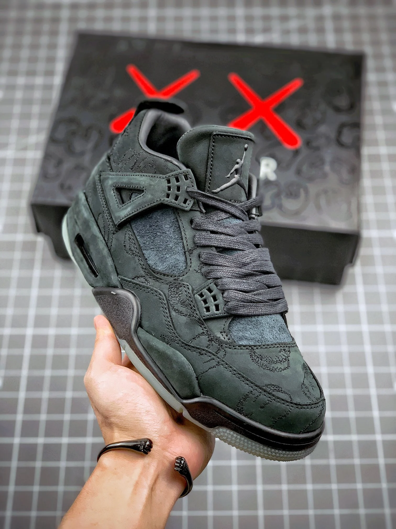 KAWS x Air Jordan 4 Black Black-Clear Glow For Sale